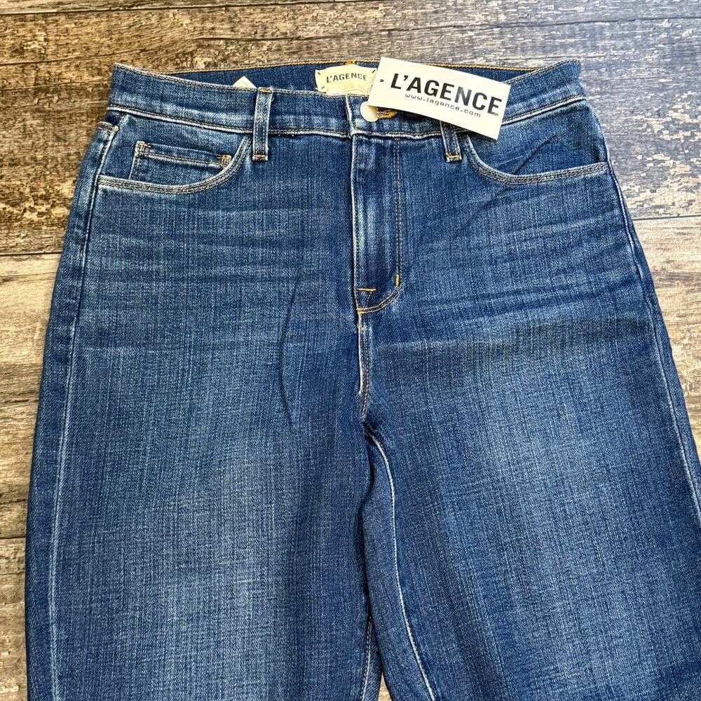 L'Agence Jeans Womens 27 Blue Sada Cropped‎ Slim Distressed Raw Hem Denim NEW - Picture 4 of 13